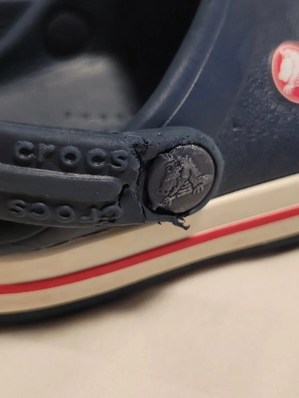 Crocs Navy Blue, White and Red Clog Sandals Slip-On Round Toe US 5C